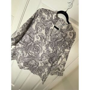 Lucy & Laurel linen blouse 3/4 sleeve black and white 2X